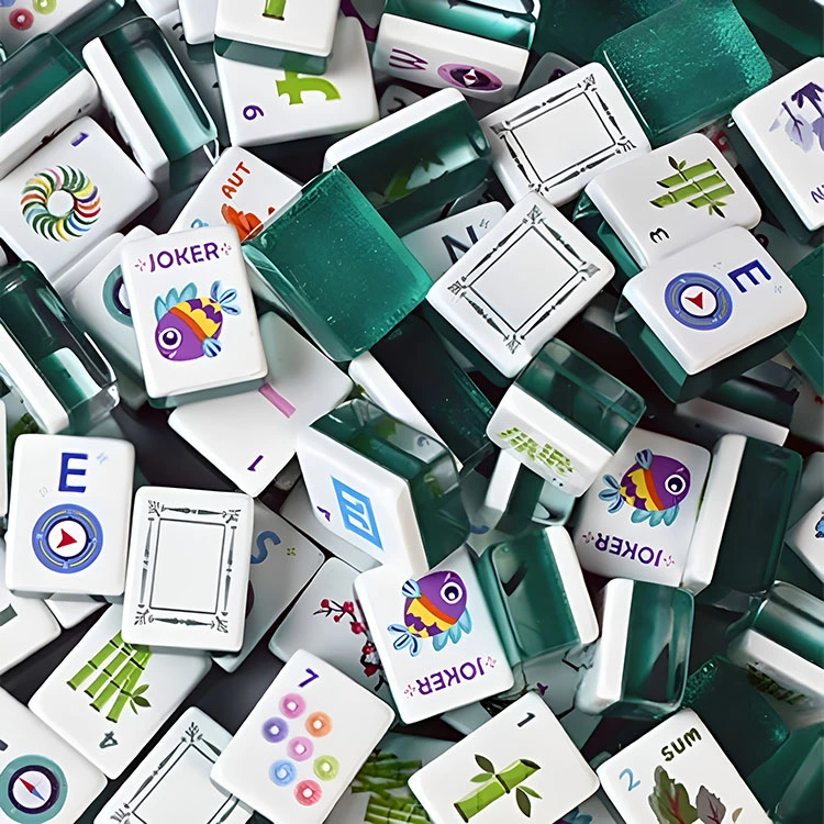 Emerald green crystal clear acrylic mahjong tiles